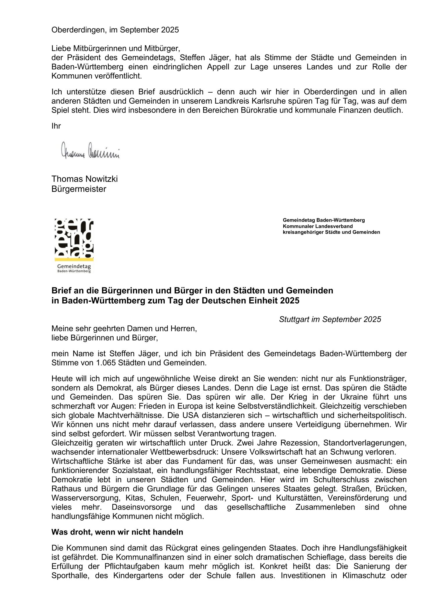 Gemeindetag, Stellungnahme, Gemeindetagspräsident, Apell, 2025, Oktober, GT, 