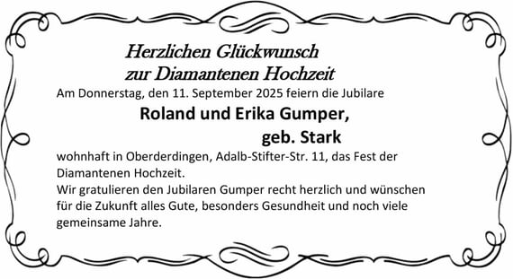 Diamantenen Hochzeit, Glückwunsch, September, 2025