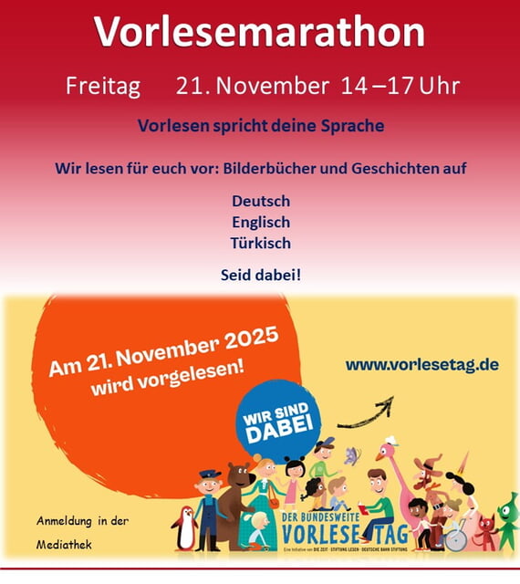 Vorlesemarathon, 2025, Vorlesen, Mediathek, Bücherei, November, Bundesweit, 