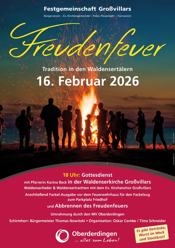 Freudenfeuer, Gro&szlig;villars, Waldenser, Feier, 2026, Plakat, 