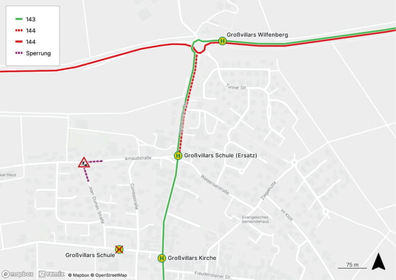 Sperung, Gro&szlig;villars, Haltestelle, Schule, April, 2026