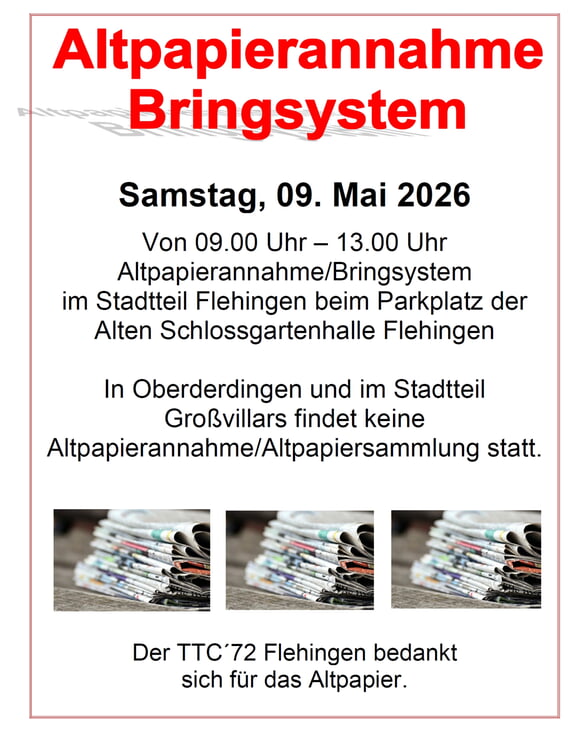 Altpapiersammlung, Bringsystem, Flehingen, 2026, Mai